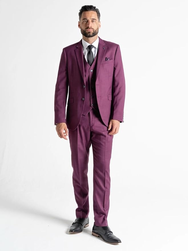 Buy Henry Mens Purple Slim Fit Three Piece Suit - Weddings, Business O