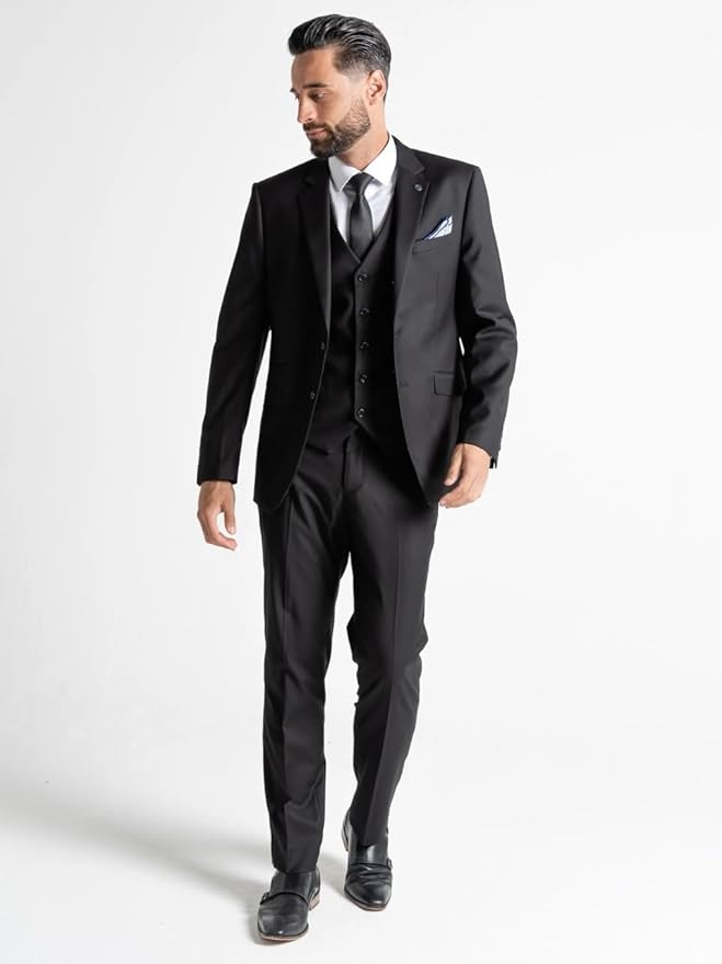 Black Three Piece Suit Slim Fit Blazer, Trousers Waistcoat, Notch