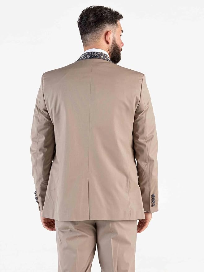 Men's Classic Beige Tuxedo with Embossed Paisley Shawl Lapel – Tailored Fit, Single-Breasted, One-Button Closure – Ideal for Parties - The Tie Company