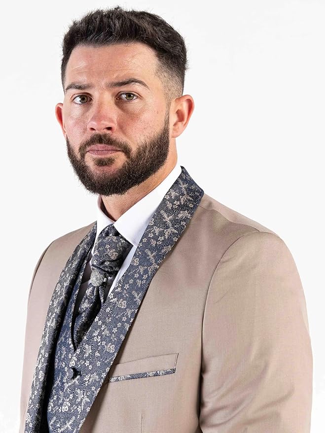 Men's Classic Beige Tuxedo with Embossed Paisley Shawl Lapel – Tailored Fit, Single-Breasted, One-Button Closure – Ideal for Parties - The Tie Company