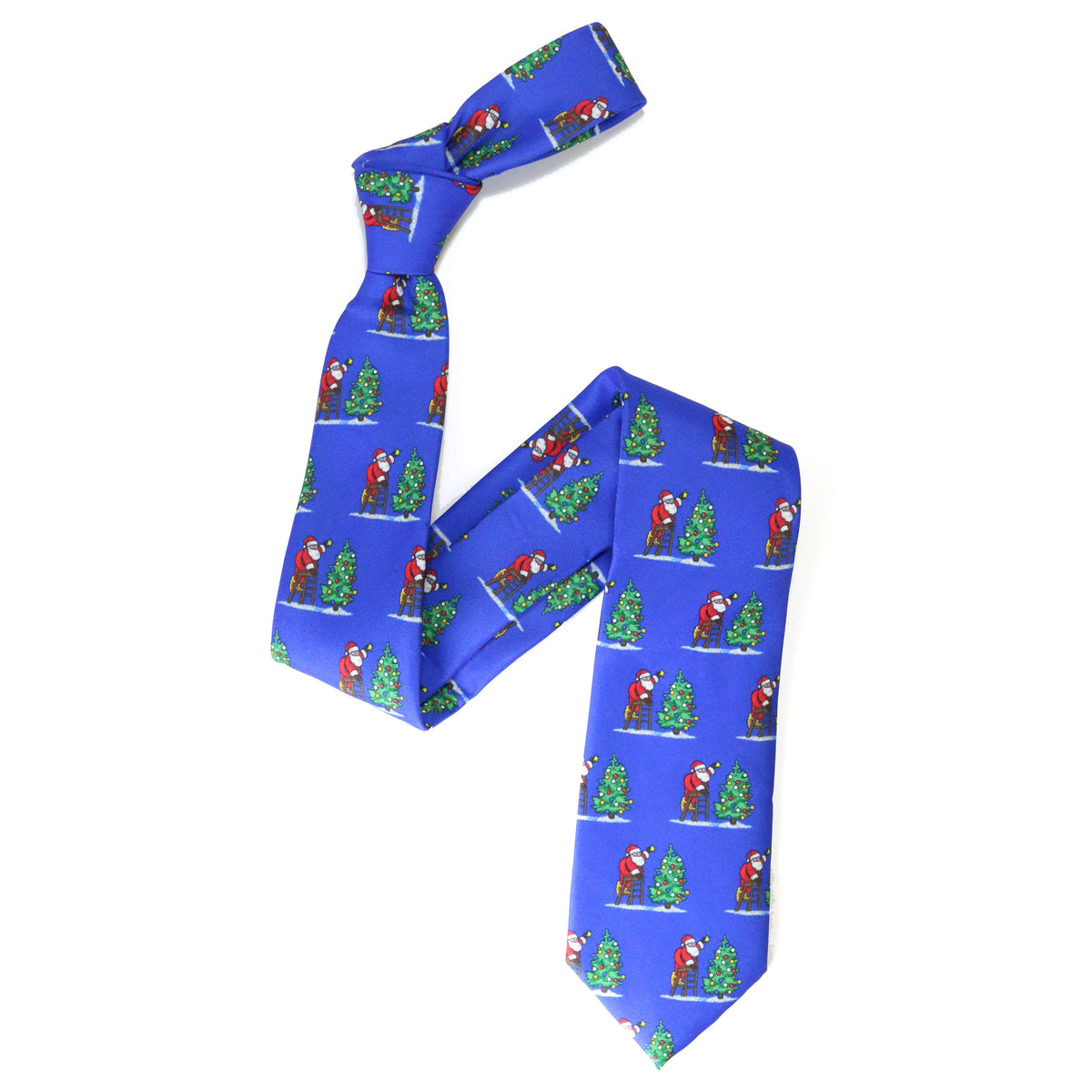 Cotton Christmas Tie - Santa Xmas Tree Repeat - Blue – The Tie Company